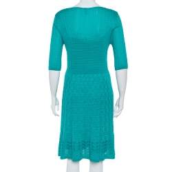 Pre Owned M Missoni Teal Green Knit Scoop Neck Skater Dress L