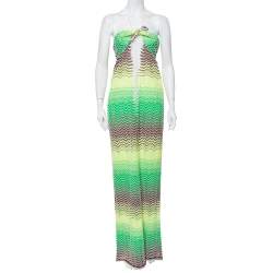 Pre Owned M Missoni Multicolor Chevron Patterned Knit Halter Neck Maxi Dress M
