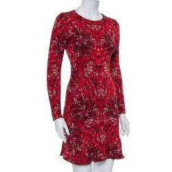 M Missoni Red Jacquard Knit Flared Hem Long Sleeve Mini Dress M
