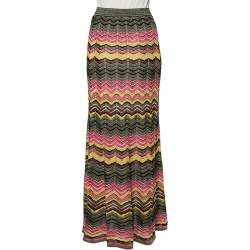 Pre Owned M Missoni Multicolor Zig Zag Patterned Lurex Knit Maxi Skirt S