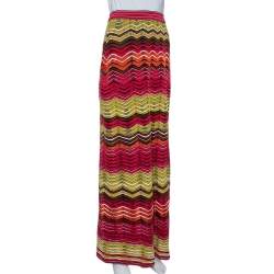 Pre Owned M Missoni Multicolor Chevron Pattern Knit Maxi Skirt S