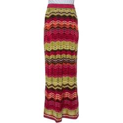 Pre Owned M Missoni Multicolor Chevron Pattern Knit Maxi Skirt S