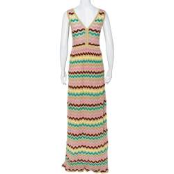مملوكة مسبقًا M Missoni Multicolor Patterned Lurex Knit Sleeveless Maxi Dress L
