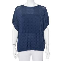 Pre Owned M Missoni Navy Blue Patterned Wool Oversized Boxy Top S