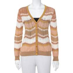 مملوكة مسبقًا M Missoni Beige Patterned Knit Button Front Cardigan M