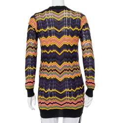 Pre Owned M Missoni Multicolor Chevron Patterned Perforated Knit Long Cardigan S