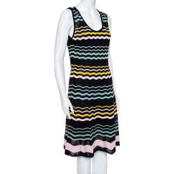 Pre Owned M Missoni Multicolor Wave Patterned Knit Sleeveless Mini Dress L
