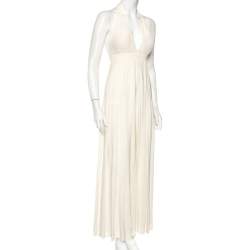 Pre Owned M Missoni Cream Silk Pleated Wide Leg Detail Halterneck Jumpsuit S