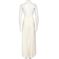 Pre Owned M Missoni Cream Silk Pleated Wide Leg Detail Halterneck Jumpsuit S