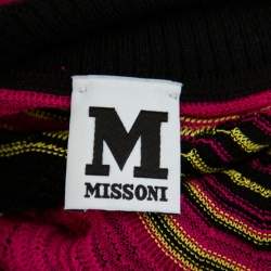 Pre Owned توب إم ميزوني تريكو بوينتيل مموج أسود ووردي رقبة مرتفعة مقاس صغير (سمول)