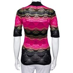 Pre Owned توب إم ميزوني تريكو بوينتيل مموج أسود ووردي رقبة مرتفعة مقاس صغير (سمول)