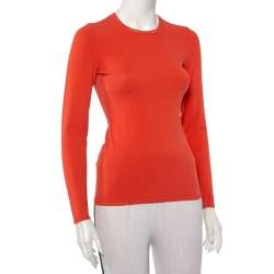 Pre Owned M Missoni Orange Knit Long Sleeve Roundneck T-Shirt M
