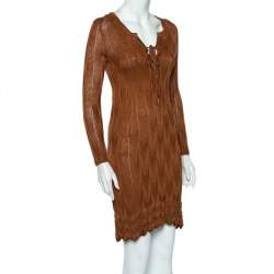 Pre Owned فستان إم ميزوني تريكو نمط بني مزين رباط علوي متوسط الطول مقاس وسط (ميديوم)