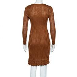 Pre Owned فستان إم ميزوني تريكو نمط بني مزين رباط علوي متوسط الطول مقاس وسط (ميديوم)