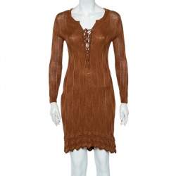 Pre Owned فستان إم ميزوني تريكو نمط بني مزين رباط علوي متوسط الطول مقاس وسط (ميديوم)