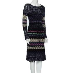 Pre Owned M Missoni Multicolor Patterned Knit Waist Tie Detail Midi Dress M