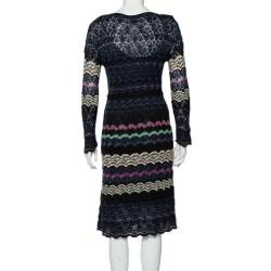 Pre Owned M Missoni Multicolor Patterned Knit Waist Tie Detail Midi Dress M