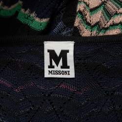 Pre Owned M Missoni Multicolor Patterned Knit Waist Tie Detail Midi Dress M