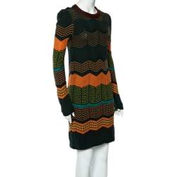 Pre Owned M Missoni Green & Orange Dot Patterned Knit Dress M