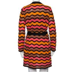 Pre Owned M Missoni Multicolor Patterned Knit Belted Long Cardigan M