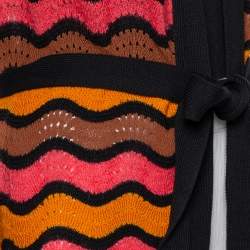 Pre Owned M Missoni Multicolor Patterned Knit Belted Long Cardigan M