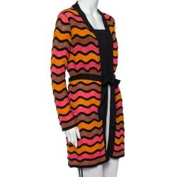 Pre Owned M Missoni Multicolor Patterned Knit Belted Long Cardigan M