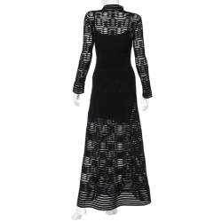 Pre Owned M Missoni Black Wave Patterned Knit High Neck Maxi Dress M
