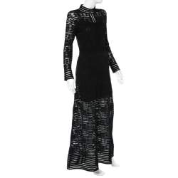 Pre Owned M Missoni Black Wave Patterned Knit High Neck Maxi Dress M
