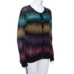 مملوكة مسبقًا كارديغان أم ميزوني تريكو منقوش متموج متعدد الألوان بأزرار أمامية مقاس كبير - لارج 