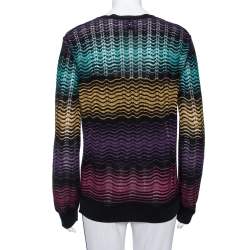 مملوكة مسبقًا كارديغان أم ميزوني تريكو منقوش متموج متعدد الألوان بأزرار أمامية مقاس كبير - لارج 