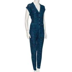 Pre Owned M Missoni Blue Lurex Knit Cap Sleeve Jumpsuit S