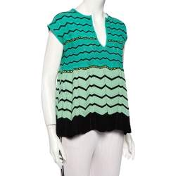 Pre Owned M Missoni Green Zig Zag Knit Flared Top M