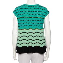 Pre Owned M Missoni Green Zig Zag Knit Flared Top M