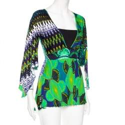 M Missoni Green Abstract Printed Jersey Embellished Detail Tunic M