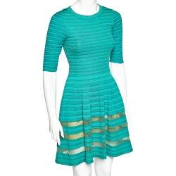 Pre Owned M Missoni Green Stripe Pattern Knit Mini Dress S
