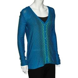 M Missoni Blue Patterned Dobby Knit Button Front Cardigan M