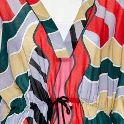 مملوكة مسبقًا فستان قفطان أم ميزوني تفاصيل ربطة خصر قطن متعدد الألوان مقاس متوسط