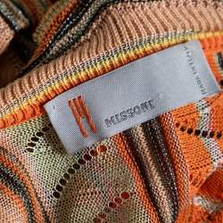 Pre Owned M Missoni Multicolored Crochet Knit Lurex Detail Ruffle Trimmed Button Front Top M