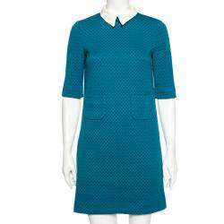 مملوكة مسبقًا M Missoni Blue Textured Knit Pocket Detailed Short A-Line Dress S