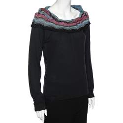 Pre Owned M Missoni Black Cotton Knit Contrast Overlay Detail T-Shirt S