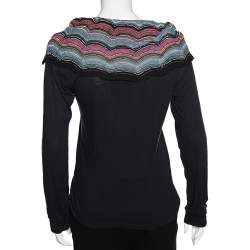 Pre Owned M Missoni Black Cotton Knit Contrast Overlay Detail T-Shirt S