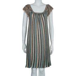 Pre Owned M Missoni Multicolor Lurex Knit Fringed Sleeve Dress S