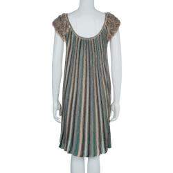Pre Owned M Missoni Multicolor Lurex Knit Fringed Sleeve Dress S