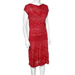 مملوكة مسبقًا M Missoni Red Patterned Wool Dress L