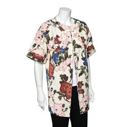 Pre Owned M Missoni Cream Watercolor Floral Printed Canvas Hook Front Long Jacket M