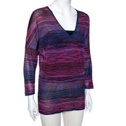 Pre Owned M Missoni Multicolored Lurex Knit V-Neck Top M