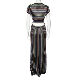 Pre Owned M Missoni Black & Multicolored Striped Lurex Knit Maxi Dress M