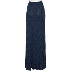 Pre Owned M Missoni Navy Blue Chevron Knit Maxi Skirt L