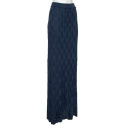 Pre Owned M Missoni Navy Blue Chevron Knit Maxi Skirt L