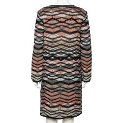 Pre Owned M Missoni Multcolored Patterned Merino Wool & Lurex Knit Long Cardigan M